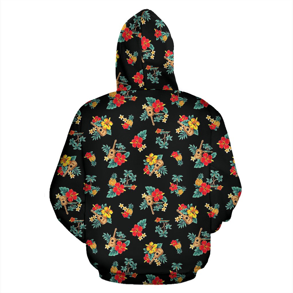 Hawaiian Flower Themed Print Zip Up Hoodie