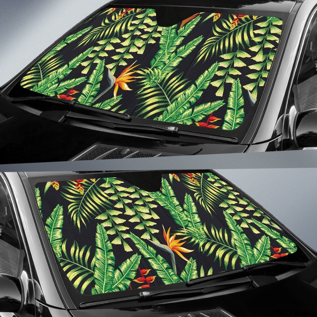 Hawaiian Flower Tropical Palm Leaves Car Sun Shade For Windshield