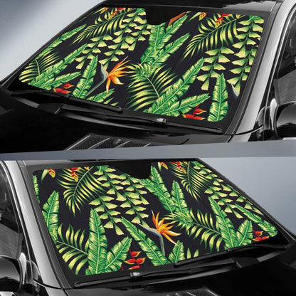 Hawaiian Flower Tropical Palm Leaves Car Sun Shade For Windshield