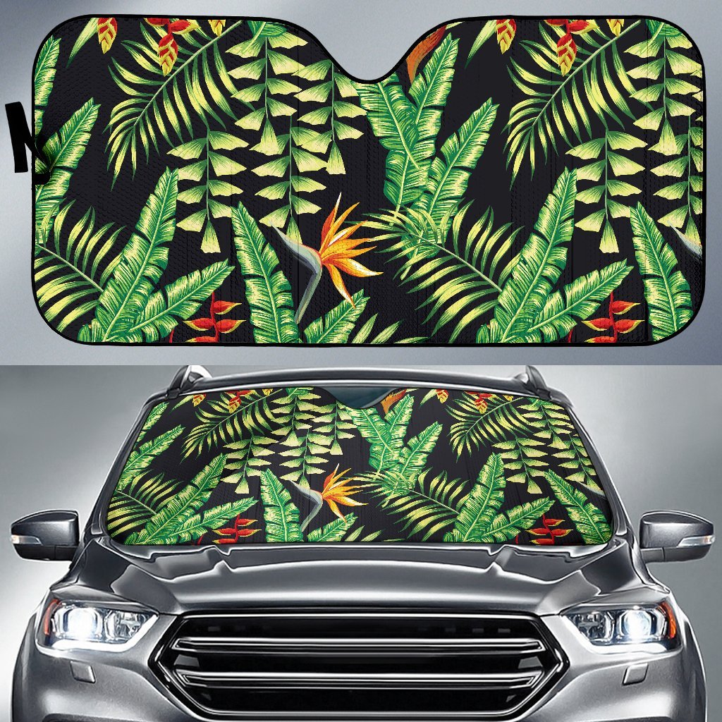 Hawaiian Flower Tropical Palm Leaves Car Sun Shade For Windshield
