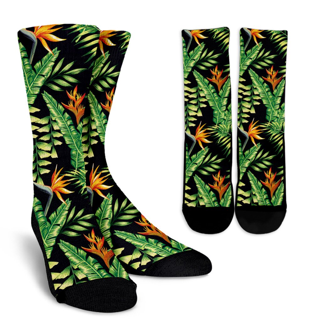 Hawaiian Flower Tropical Palm Leaves Crew Socks