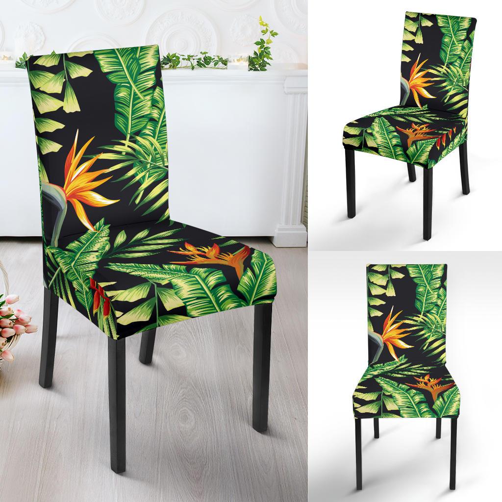 Hawaiian Flower Tropical Palm Leaves Dining Chair Slipcover-JTAMIGO.COM