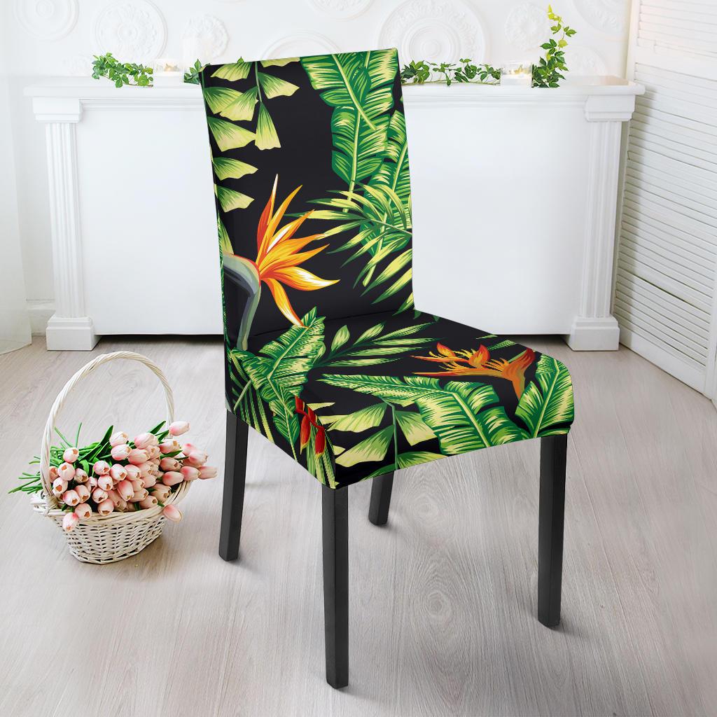 Hawaiian Flower Tropical Palm Leaves Dining Chair Slipcover-JTAMIGO.COM