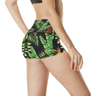 Hawaiian Flower Tropical Palm Leaves High Waisted Spandex Shorts-JTAMIGO.COM