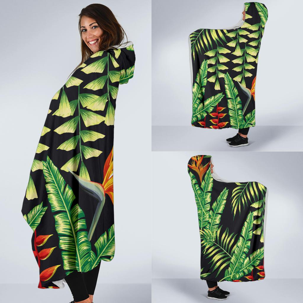 Hawaiian Flower Tropical Palm Leaves Hooded Blanket-JTAMIGO.COM