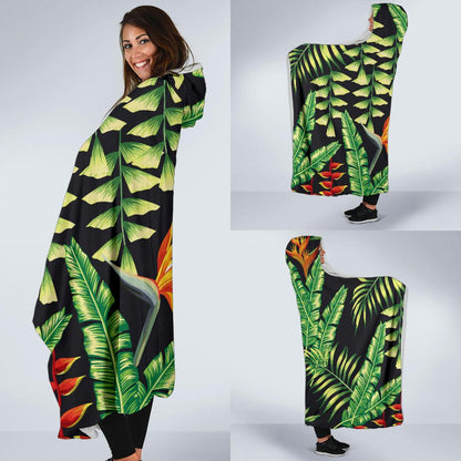 Hawaiian Flower Tropical Palm Leaves Hooded Blanket-JTAMIGO.COM