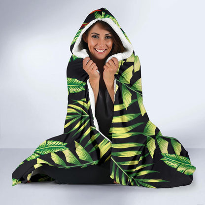 Hawaiian Flower Tropical Palm Leaves Hooded Blanket-JTAMIGO.COM