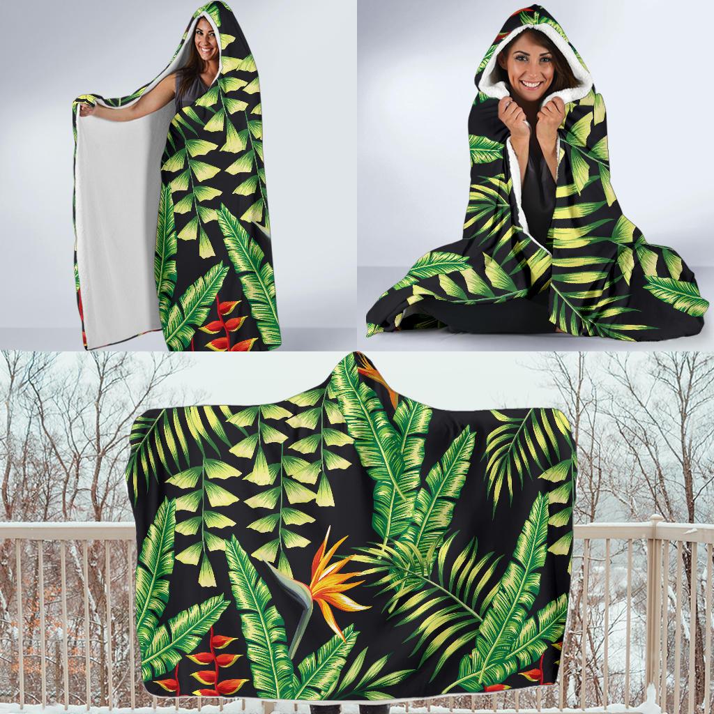Hawaiian Flower Tropical Palm Leaves Hooded Blanket-JTAMIGO.COM