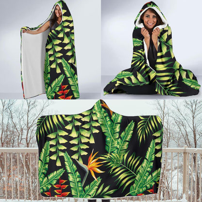 Hawaiian Flower Tropical Palm Leaves Hooded Blanket-JTAMIGO.COM