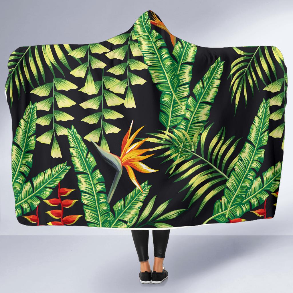 Hawaiian Flower Tropical Palm Leaves Hooded Blanket-JTAMIGO.COM