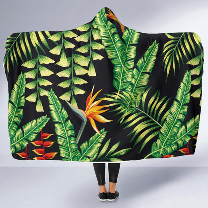 Hawaiian Flower Tropical Palm Leaves Hooded Blanket-JTAMIGO.COM