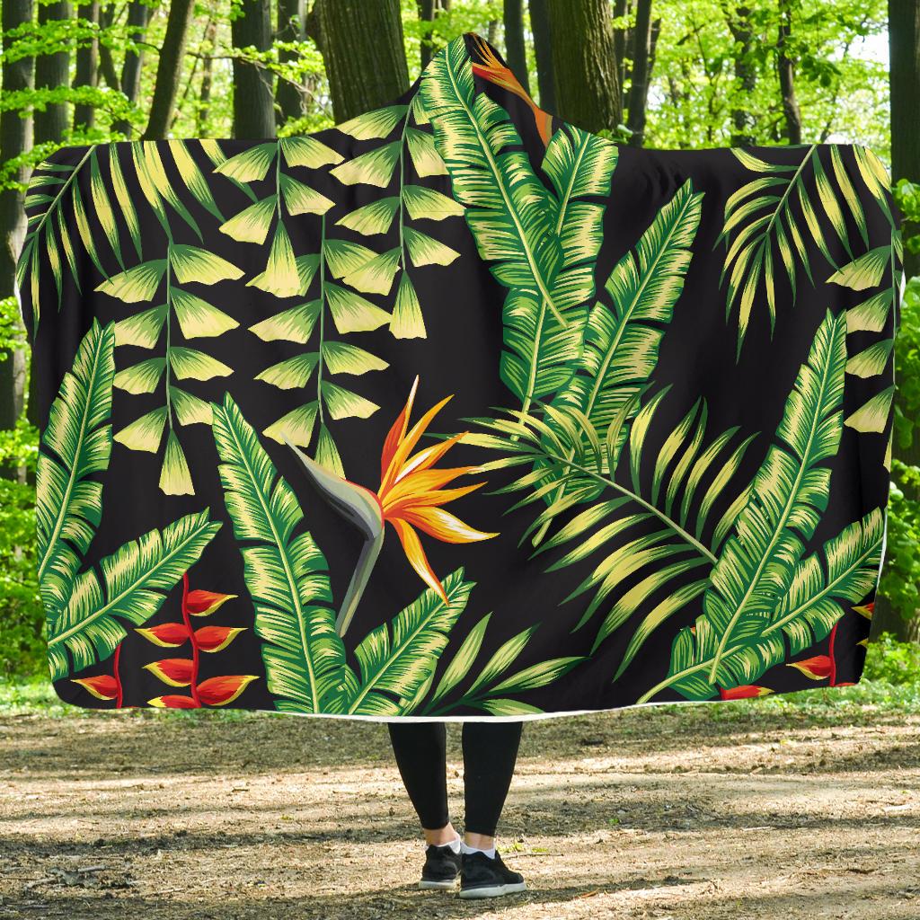 Hawaiian Flower Tropical Palm Leaves Hooded Blanket-JTAMIGO.COM