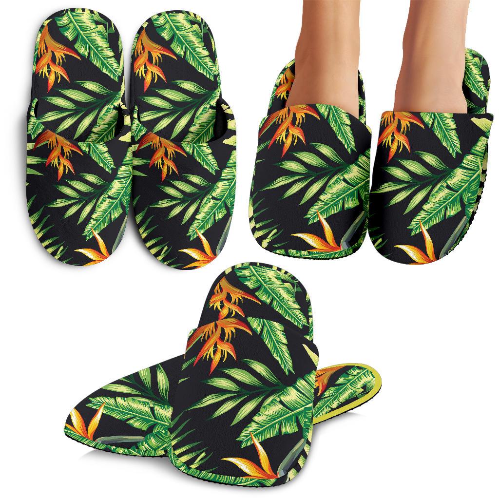 Hawaiian Flower Tropical Palm Leaves House Slippers