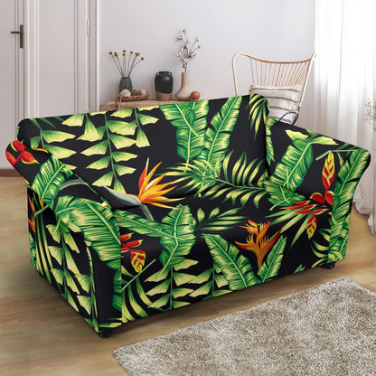 Hawaiian Flower Tropical Palm Leaves Loveseat Slipcover-JTAMIGO.COM
