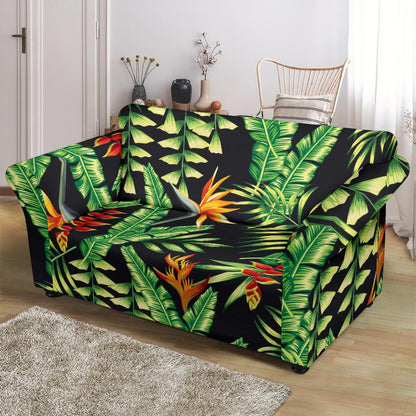 Hawaiian Flower Tropical Palm Leaves Loveseat Slipcover-JTAMIGO.COM