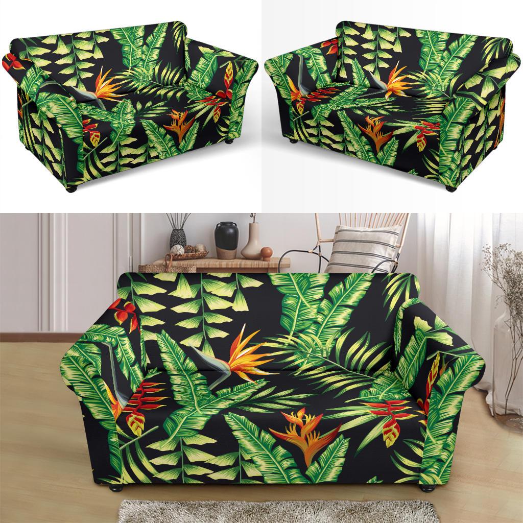 Hawaiian Flower Tropical Palm Leaves Loveseat Slipcover-JTAMIGO.COM