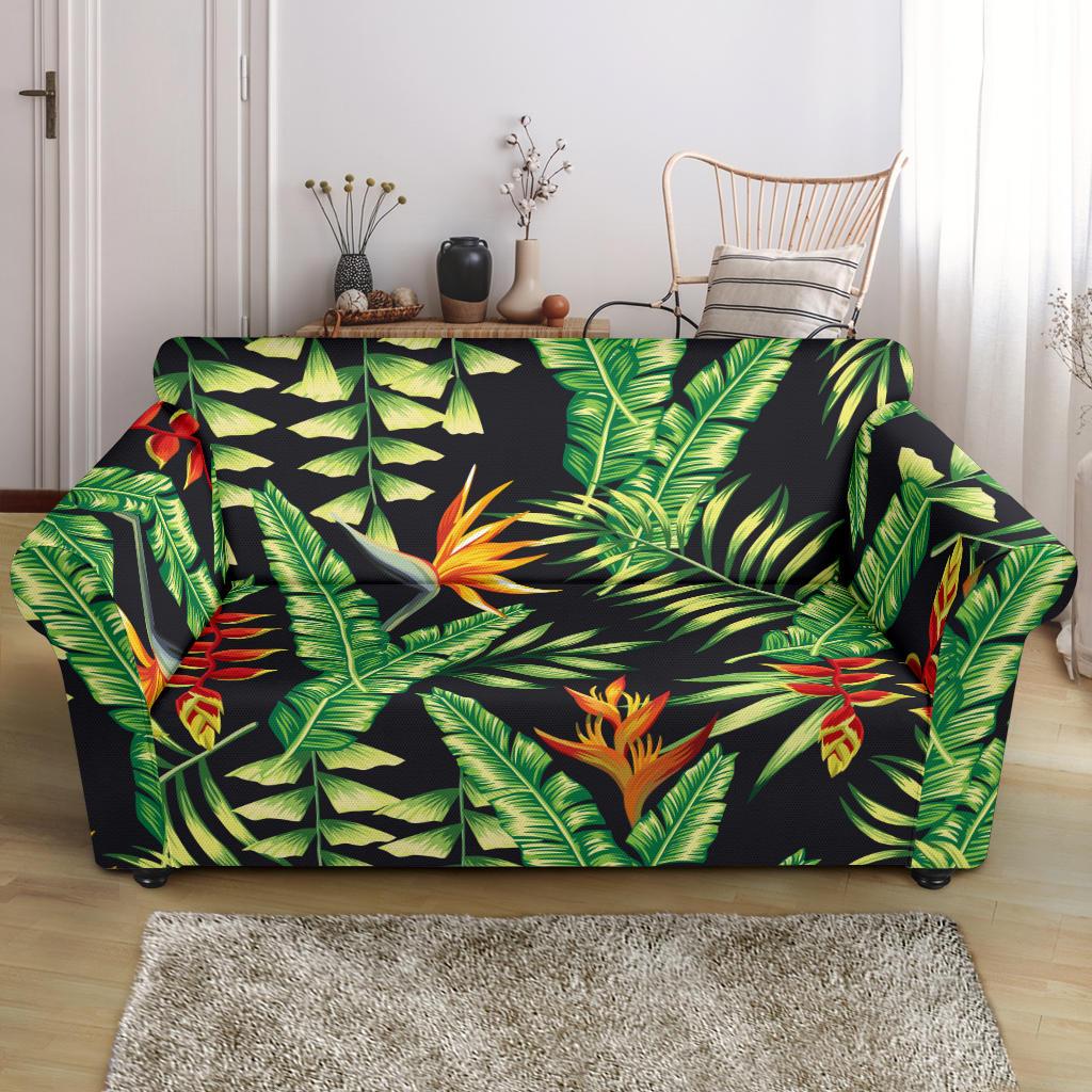 Hawaiian Flower Tropical Palm Leaves Loveseat Slipcover-JTAMIGO.COM