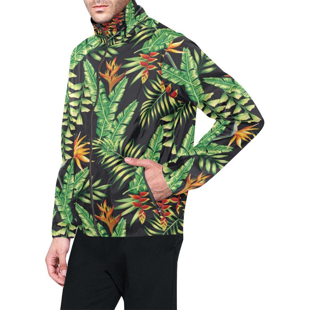 Hawaiian Flower Tropical Palm Leaves Men Windbreaker Jacket-JTAMIGO.COM