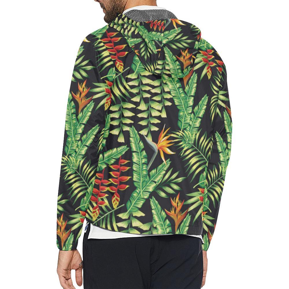 Hawaiian Flower Tropical Palm Leaves Men Windbreaker Jacket-JTAMIGO.COM