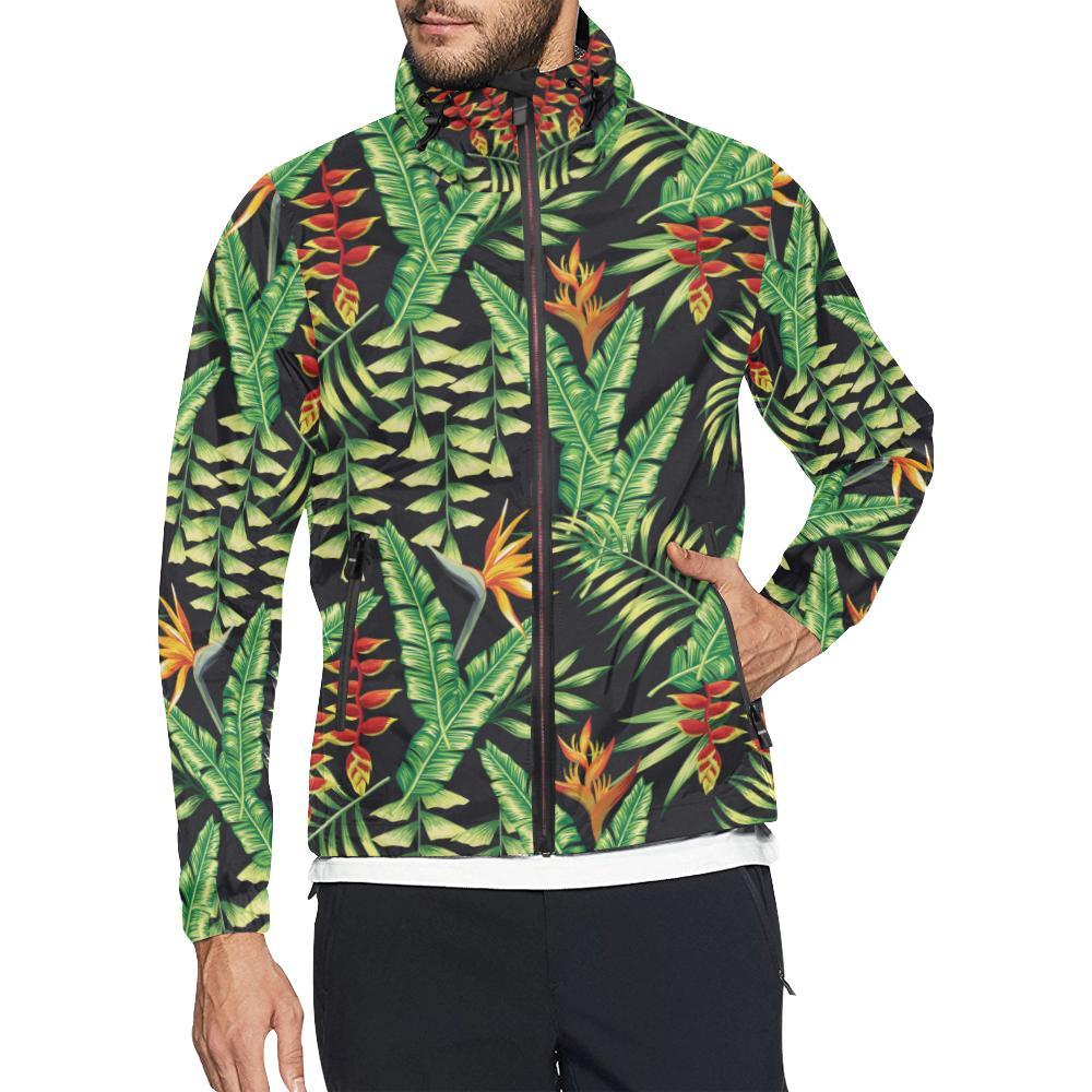 Hawaiian Flower Tropical Palm Leaves Men Windbreaker Jacket-JTAMIGO.COM
