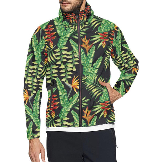 Hawaiian Flower Tropical Palm Leaves Men Windbreaker Jacket-JTAMIGO.COM