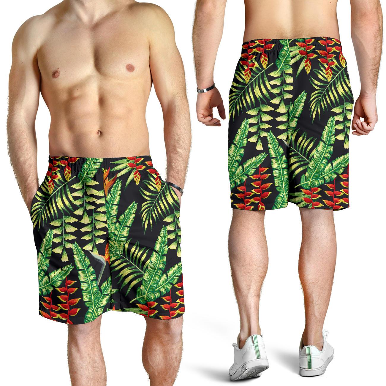 Hawaiian Flower Tropical Palm Leaves Mens Shorts-JTAMIGO.COM