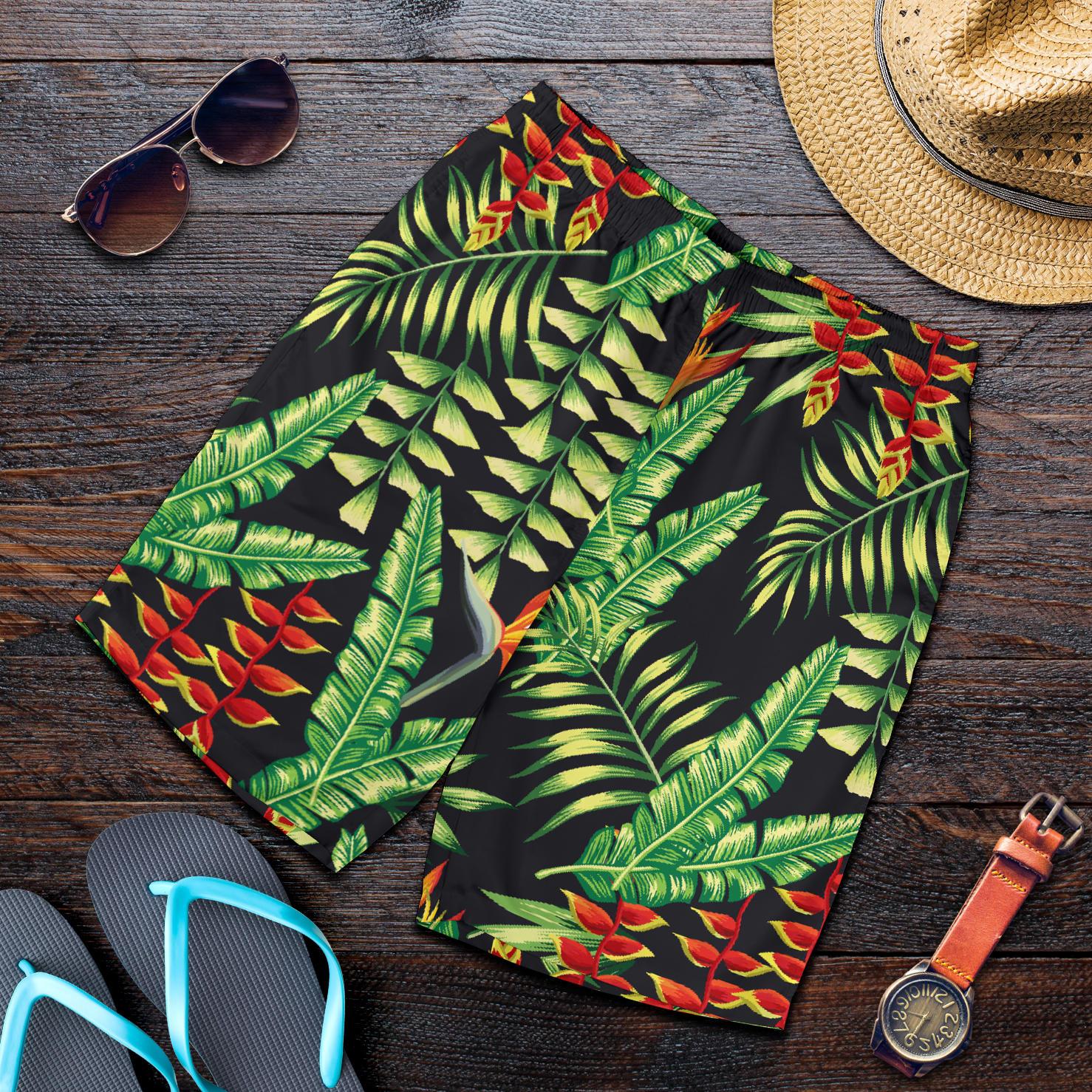Hawaiian Flower Tropical Palm Leaves Mens Shorts-JTAMIGO.COM