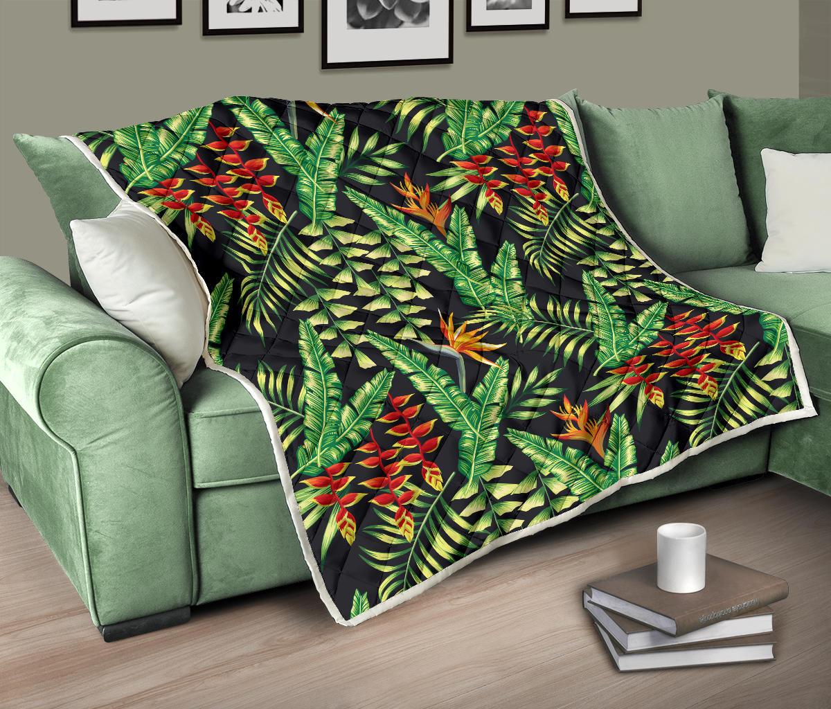 Hawaiian Flower Tropical Palm Leaves Premium Quilt-JTAMIGO.COM
