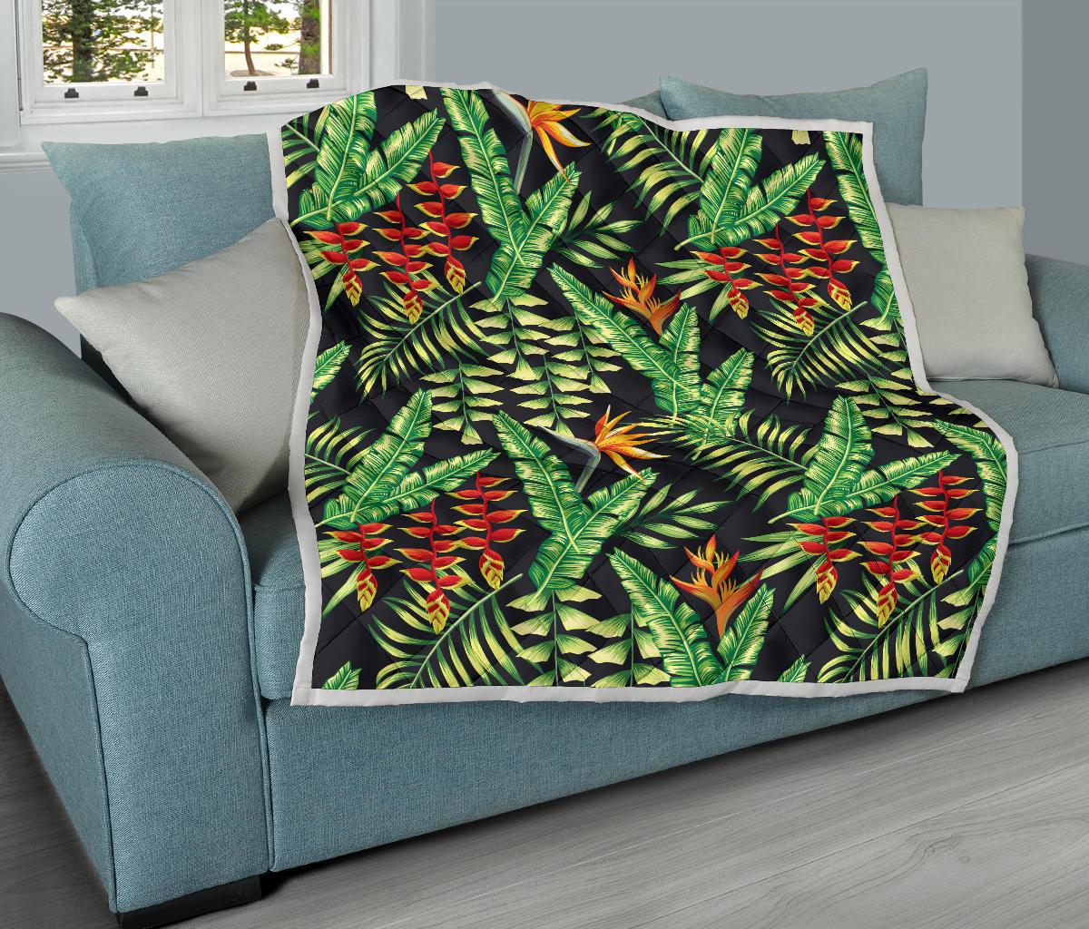 Hawaiian Flower Tropical Palm Leaves Premium Quilt-JTAMIGO.COM