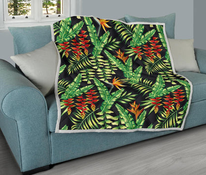 Hawaiian Flower Tropical Palm Leaves Premium Quilt-JTAMIGO.COM