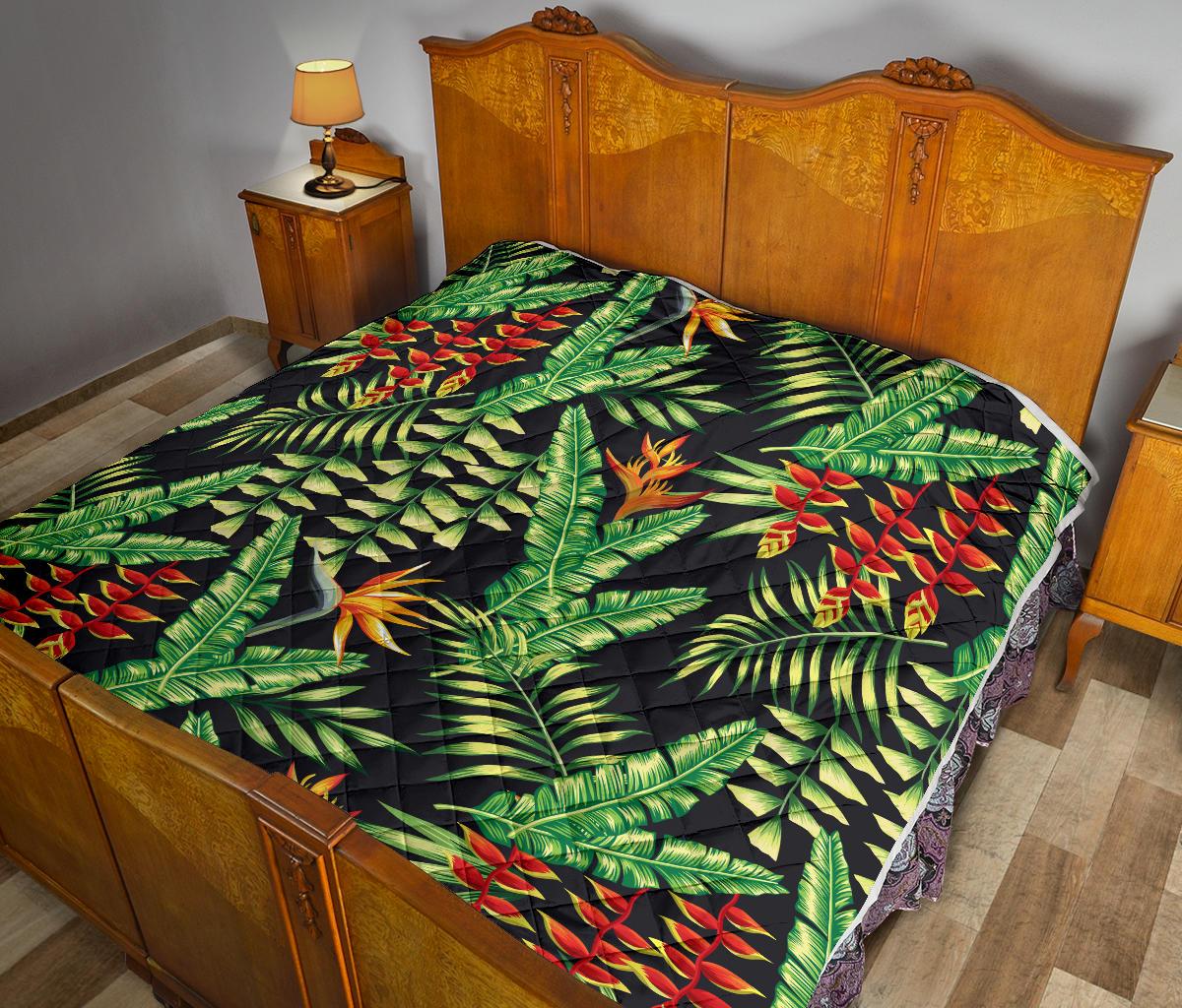 Hawaiian Flower Tropical Palm Leaves Premium Quilt-JTAMIGO.COM