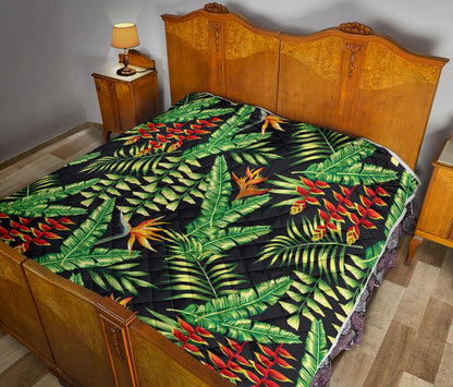 Hawaiian Flower Tropical Palm Leaves Premium Quilt-JTAMIGO.COM