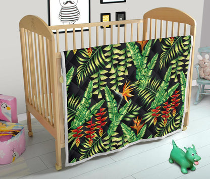 Hawaiian Flower Tropical Palm Leaves Premium Quilt-JTAMIGO.COM