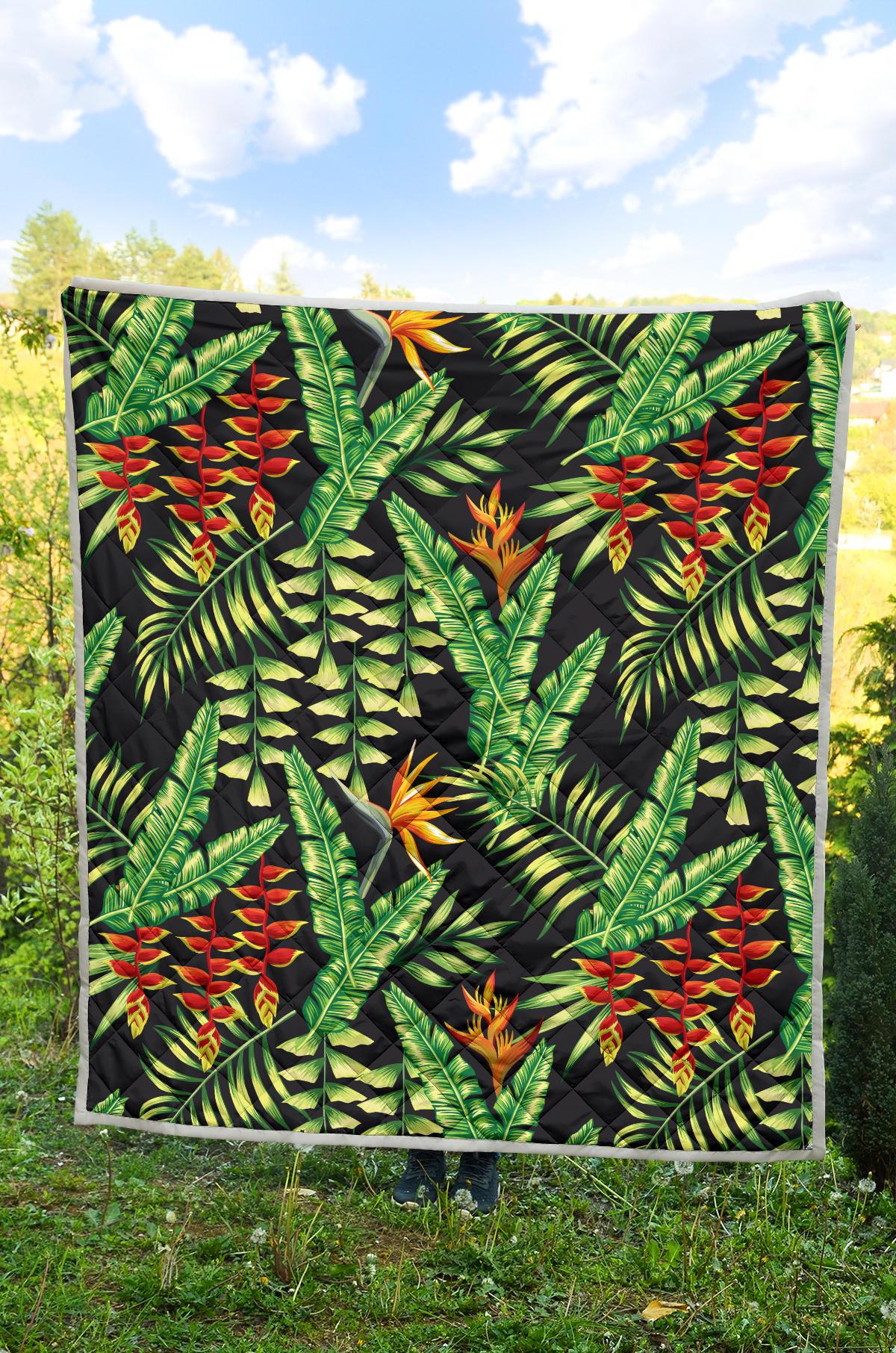 Hawaiian Flower Tropical Palm Leaves Premium Quilt-JTAMIGO.COM
