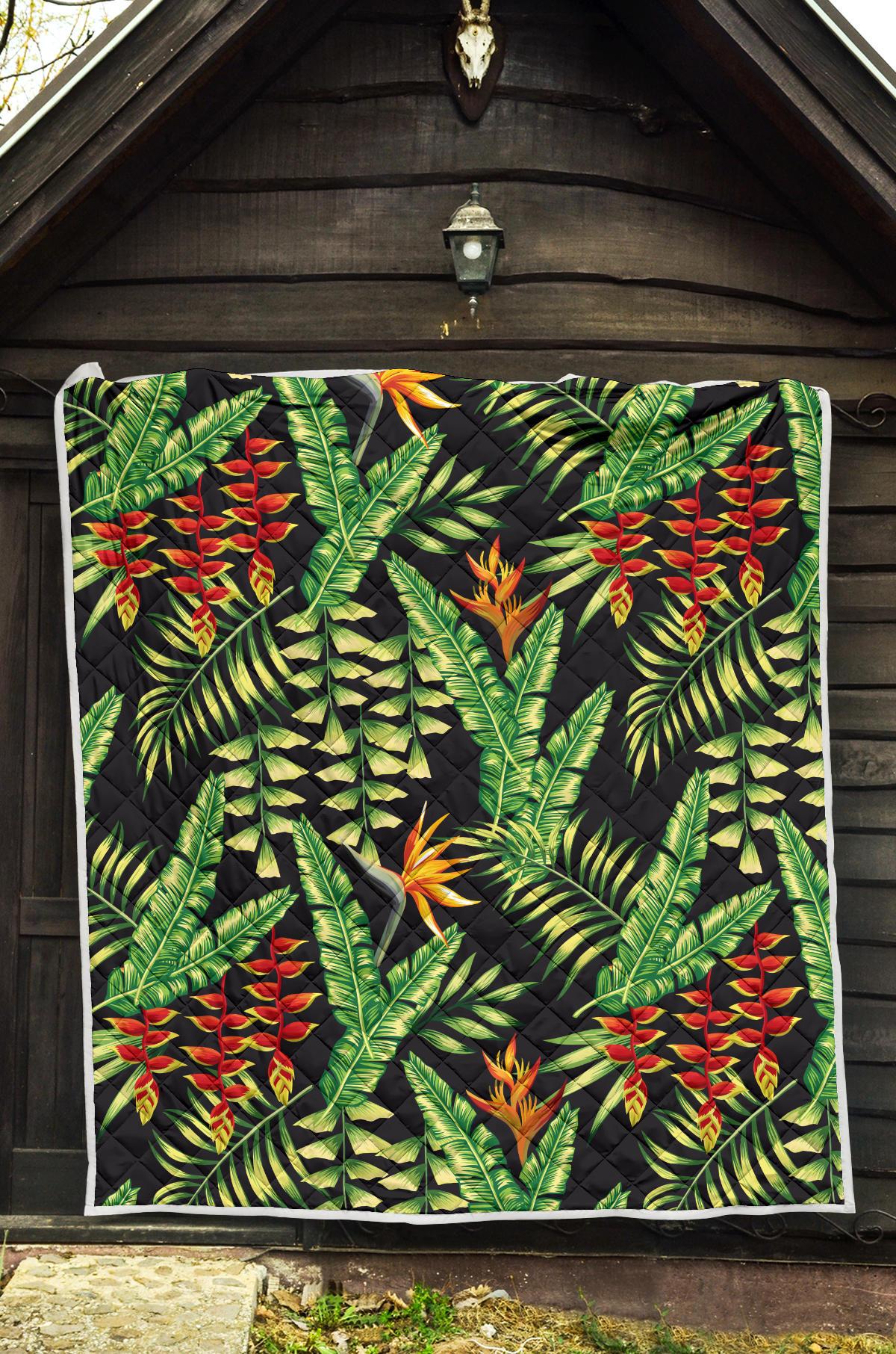 Hawaiian Flower Tropical Palm Leaves Premium Quilt-JTAMIGO.COM