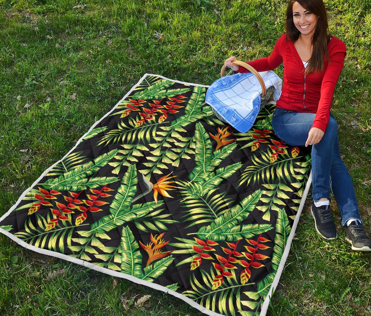 Hawaiian Flower Tropical Palm Leaves Premium Quilt-JTAMIGO.COM