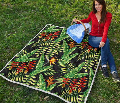 Hawaiian Flower Tropical Palm Leaves Premium Quilt-JTAMIGO.COM