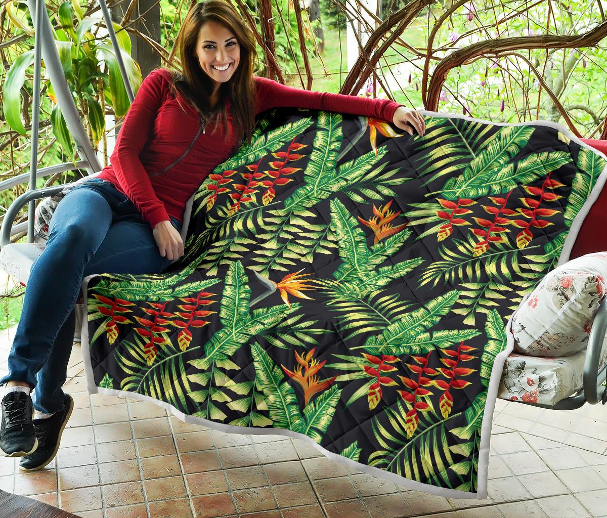 Hawaiian Flower Tropical Palm Leaves Premium Quilt-JTAMIGO.COM