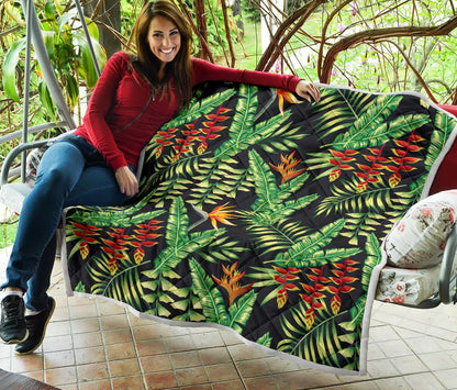 Hawaiian Flower Tropical Palm Leaves Premium Quilt-JTAMIGO.COM
