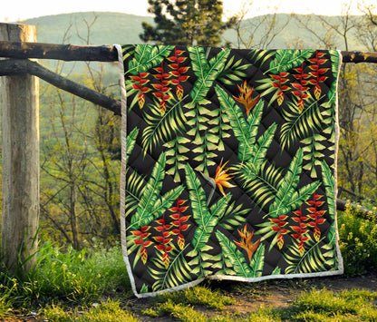 Hawaiian Flower Tropical Palm Leaves Premium Quilt-JTAMIGO.COM