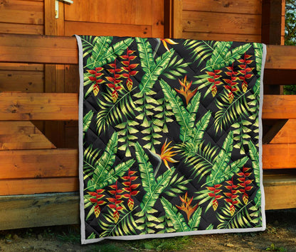 Hawaiian Flower Tropical Palm Leaves Premium Quilt-JTAMIGO.COM