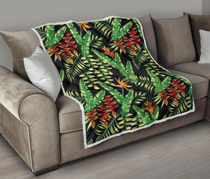 Hawaiian Flower Tropical Palm Leaves Premium Quilt-JTAMIGO.COM
