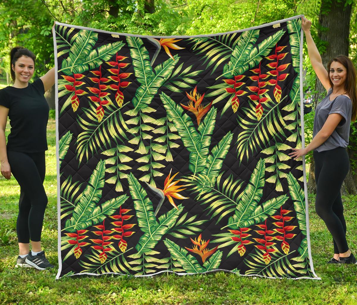 Hawaiian Flower Tropical Palm Leaves Premium Quilt-JTAMIGO.COM