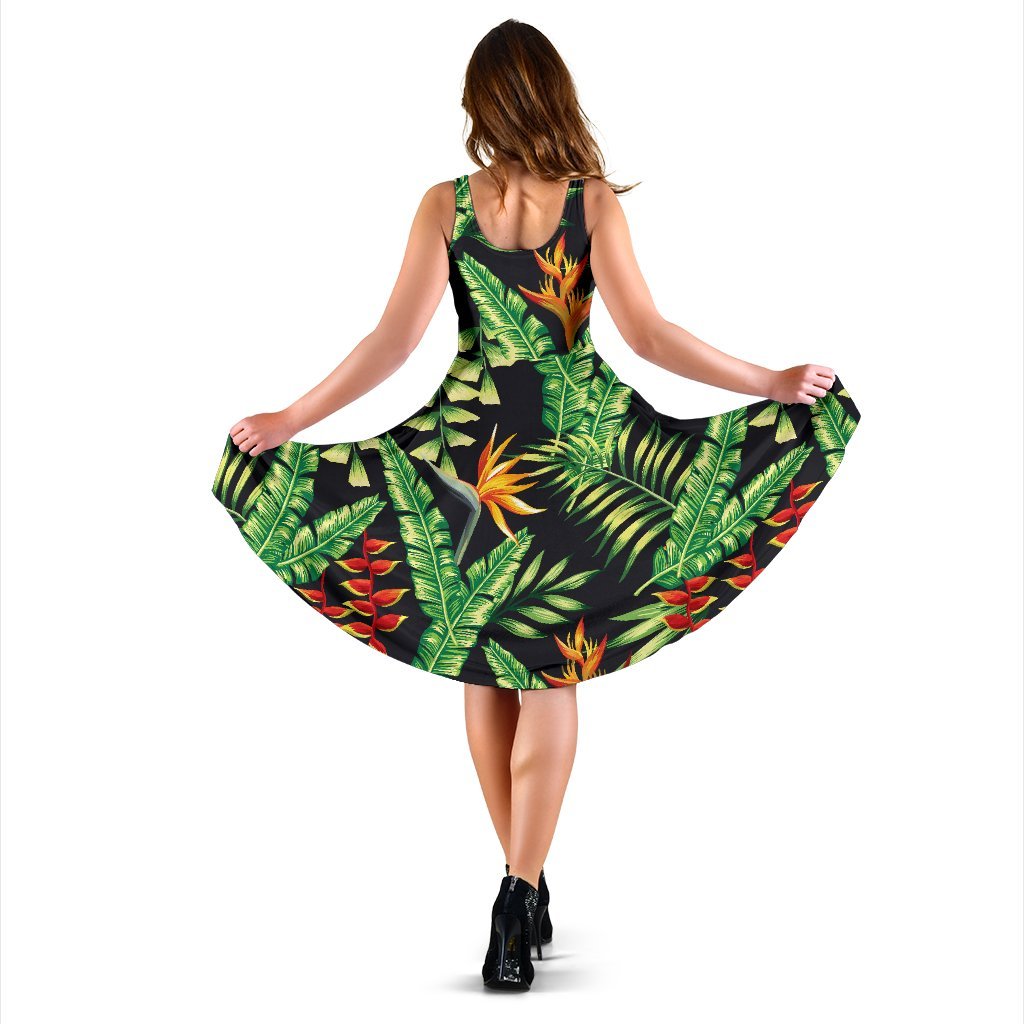 Hawaiian Flower Tropical Palm Leaves Sleeveless Dress