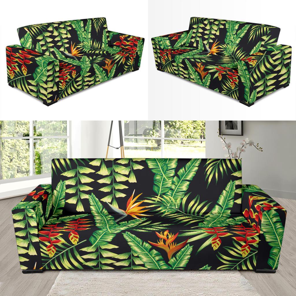 Hawaiian Flower Tropical Palm Leaves Sofa Slipcover-JTAMIGO.COM
