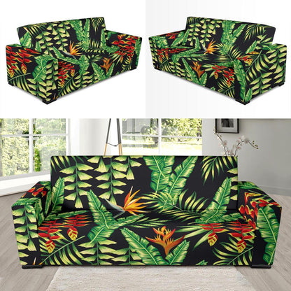 Hawaiian Flower Tropical Palm Leaves Sofa Slipcover-JTAMIGO.COM