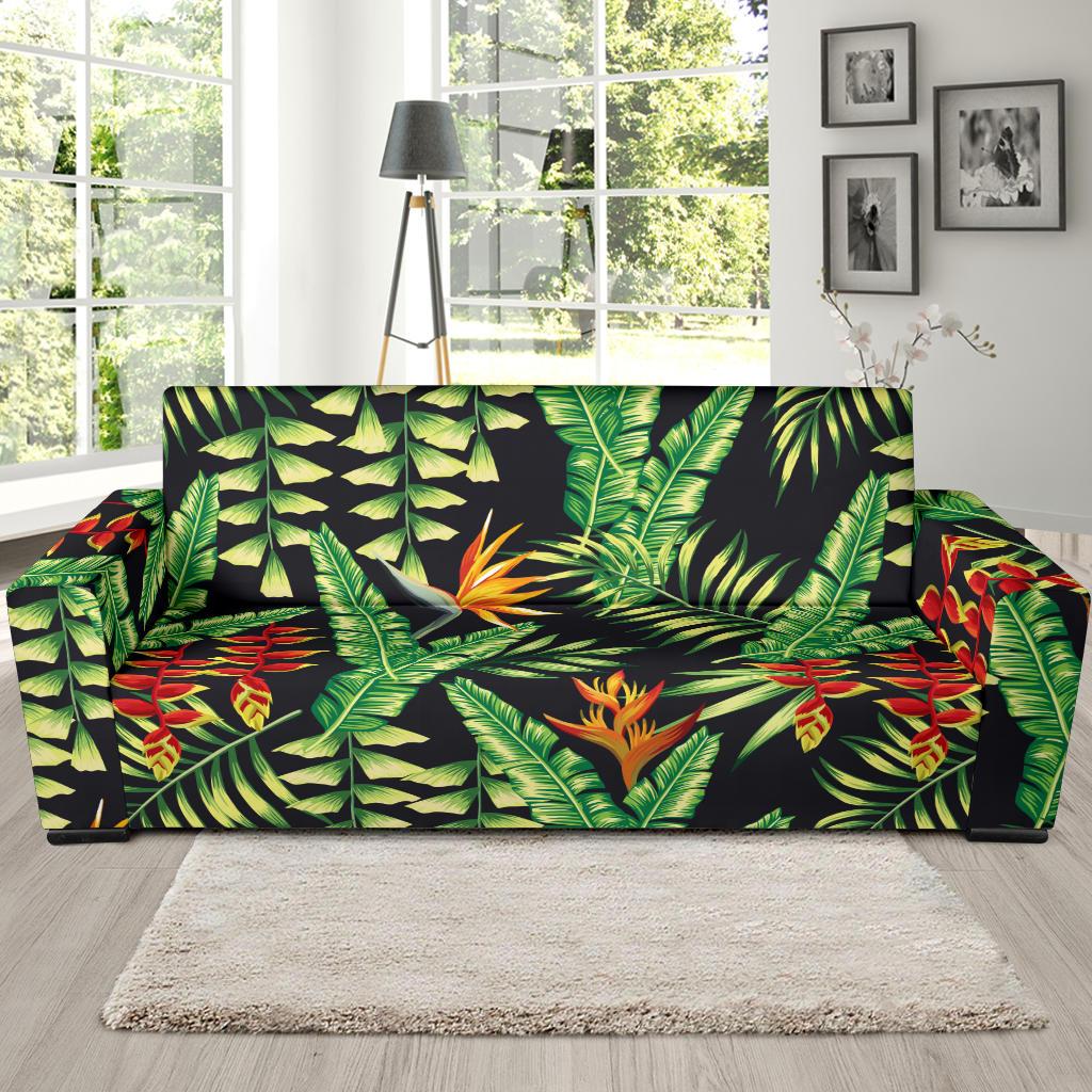Hawaiian Flower Tropical Palm Leaves Sofa Slipcover-JTAMIGO.COM