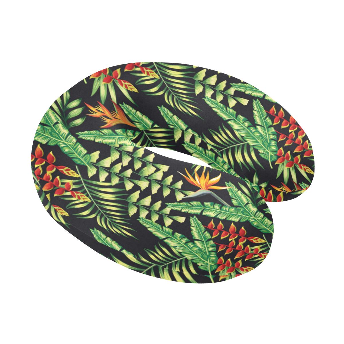 Hawaiian Flower Tropical Palm Leaves U-Shaped Travel Neck Pillow-JTAMIGO.COM