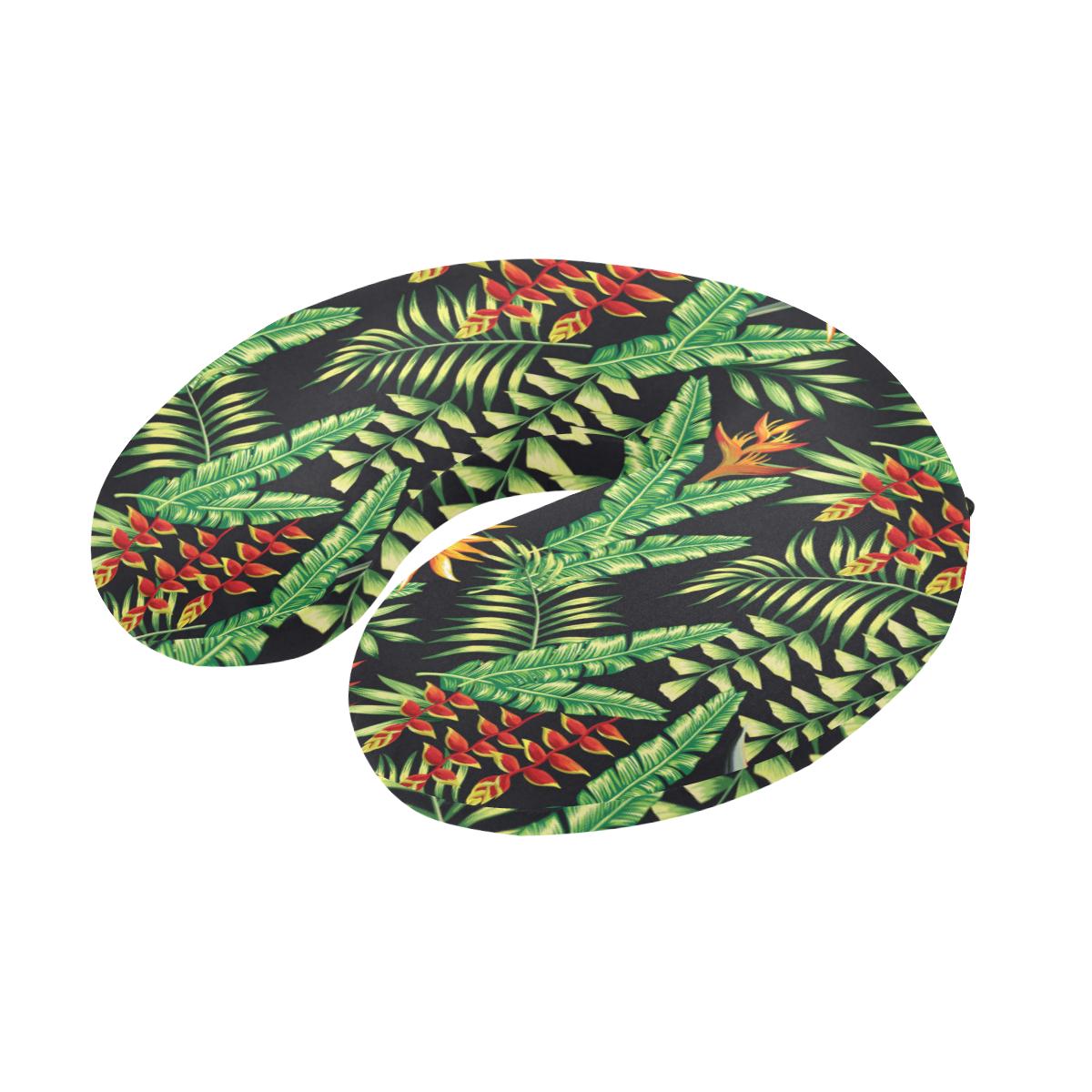 Hawaiian Flower Tropical Palm Leaves U-Shaped Travel Neck Pillow-JTAMIGO.COM