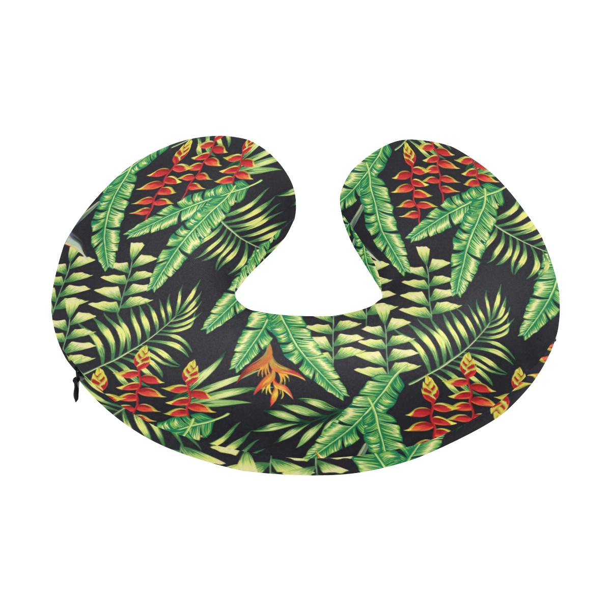 Hawaiian Flower Tropical Palm Leaves U-Shaped Travel Neck Pillow-JTAMIGO.COM